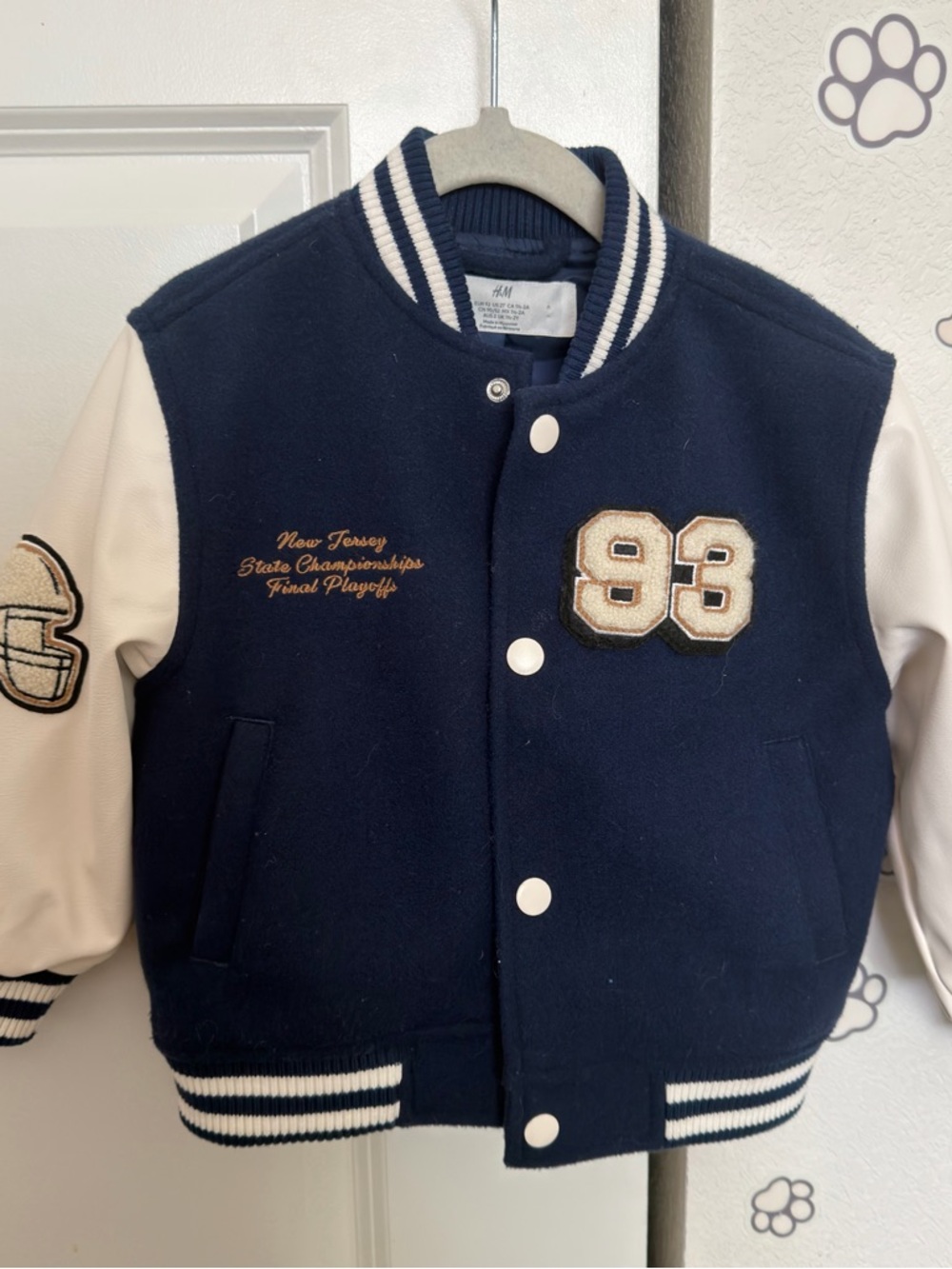 H&M Navy Blue Varsity Jacket with Cream Patch